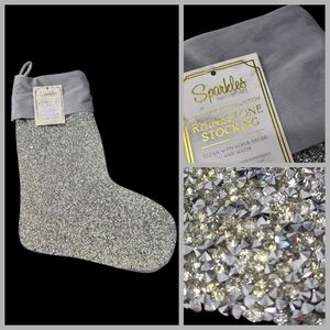 Sparkles Home Luminous Rhinestone Collection Silver Beaded Christmas Stocking